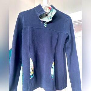 Tommy Bahama navy 1/4 snap pocket pullover with silk accents